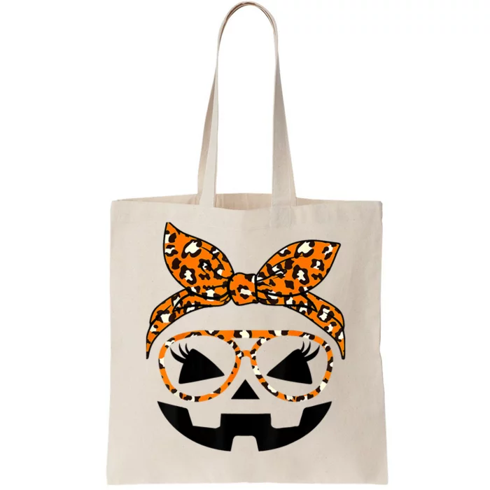 Jack O Lantern Face Pumpkin Hallowen Leopard Print Glasses Tote Bag