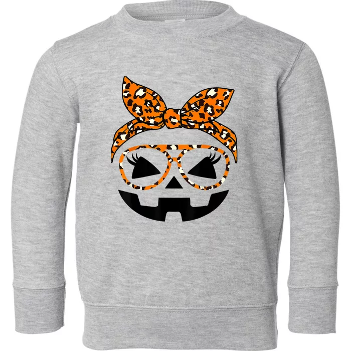 Jack O Lantern Face Pumpkin Hallowen Leopard Print Glasses Toddler Sweatshirt