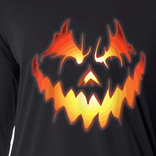 Jack O Lantern Scary Pumpkin Face Funny Halloween Cooling Performance Long Sleeve Crew