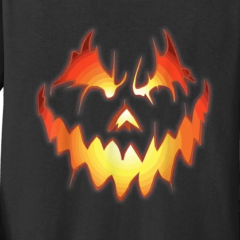 Jack O Lantern Scary Pumpkin Face Funny Halloween Kids Long Sleeve Shirt