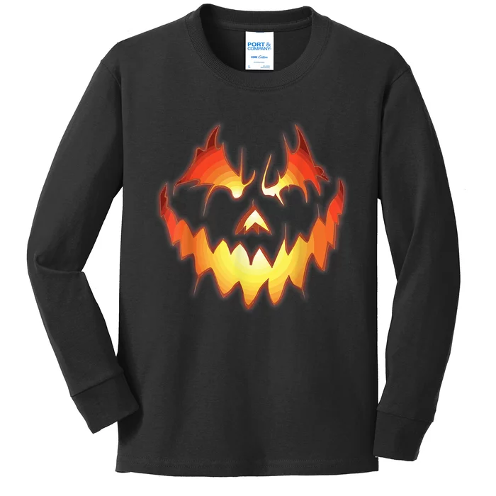 Jack O Lantern Scary Pumpkin Face Funny Halloween Kids Long Sleeve Shirt