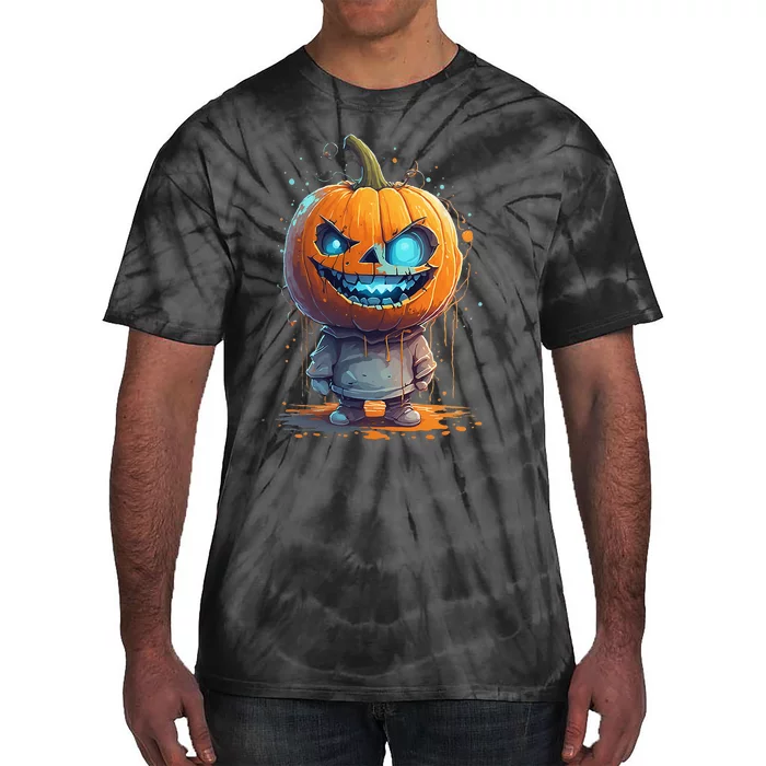 Jack O Lantern Face Pumpkin Hallowen Costume Scary Tie-Dye T-Shirt