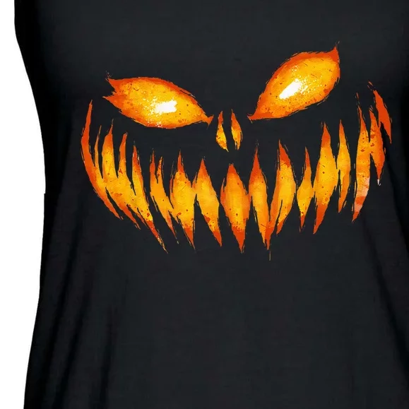 Jack O Lantern Scary Carved Pumpkin Face Halloween Costume Ladies Essential Flowy Tank