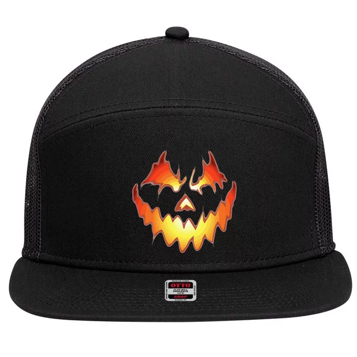 Jack O Lantern Scary Pumpkin Face Funny Halloween 7 Panel Mesh Trucker Snapback Hat