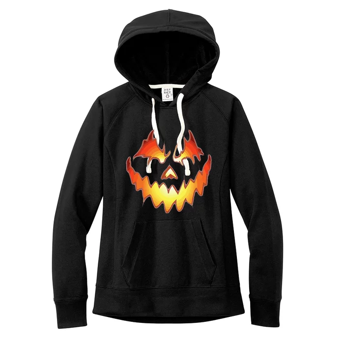 Jack O Lantern Scary Pumpkin Face Funny Halloween Women's Fleece Hoodie