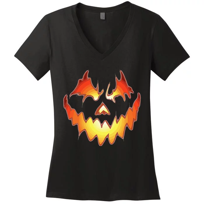 Jack O Lantern Scary Pumpkin Face Funny Halloween Women's V-Neck T-Shirt