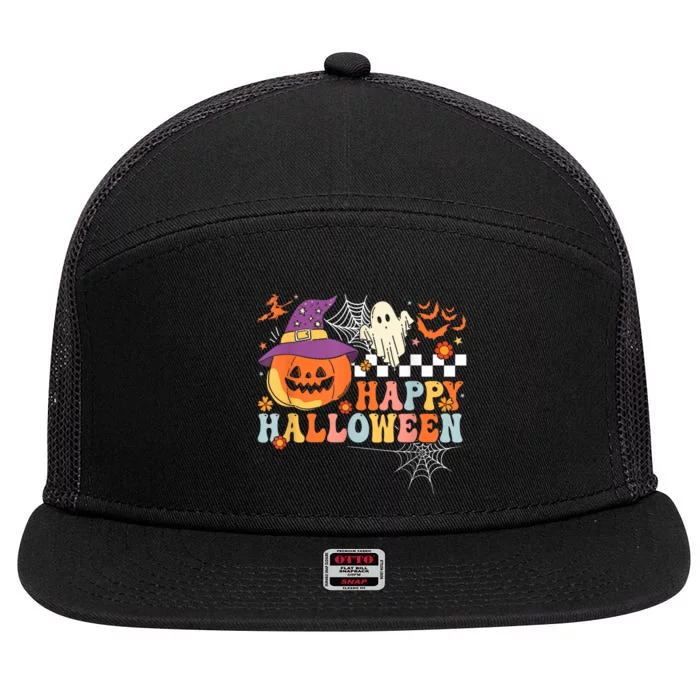 Jack O Lantern Pumpkin Boo Happy Halloween Costume 7 Panel Mesh Trucker Snapback Hat