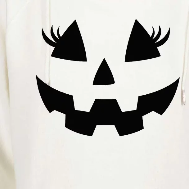 Jack O Lantern Eyelashes Pumpkin Face Halloween Womens Funnel Neck Pullover Hood