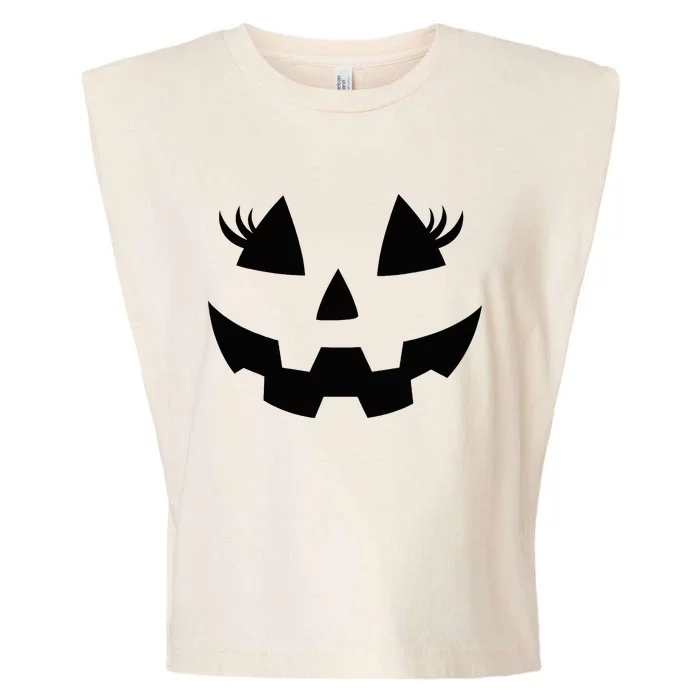 Jack O Lantern Eyelashes Pumpkin Face Halloween Garment-Dyed Women's Muscle Tee