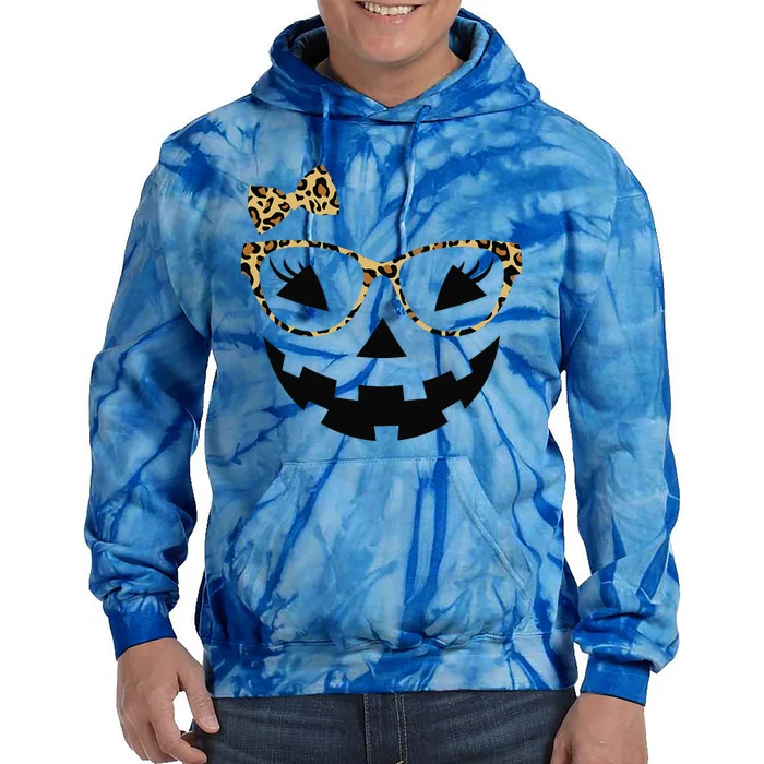 Jack O Lantern Face Leopard Glasses Halloween Pumpkin Funny Tie Dye Hoodie