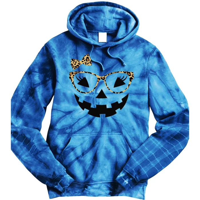 Jack O Lantern Face Leopard Glasses Halloween Pumpkin Funny Tie Dye Hoodie