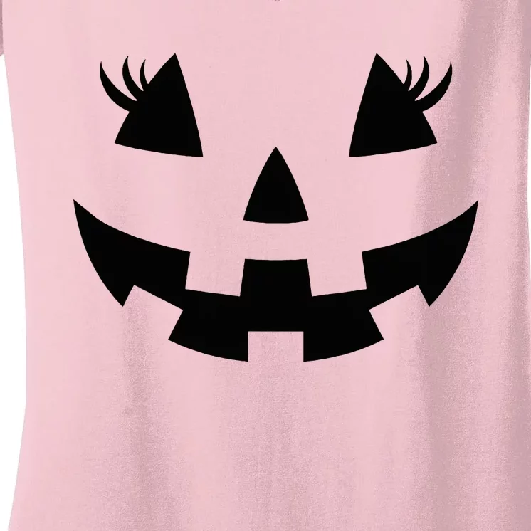 Jack O Lantern Face Pumpkin Eyelashes Hallowen Women's V-Neck T-Shirt