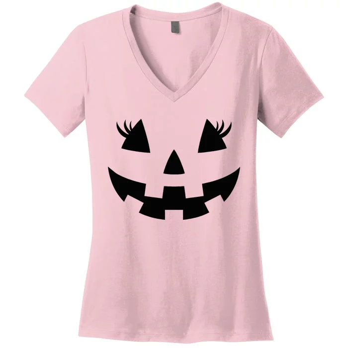 Jack O Lantern Face Pumpkin Eyelashes Hallowen Women's V-Neck T-Shirt