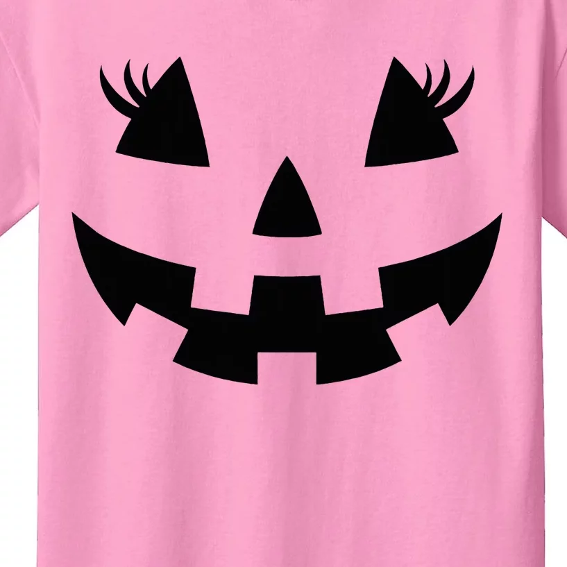 Jack O Lantern Face Pumpkin Eyelashes Hallowen Kids T-Shirt