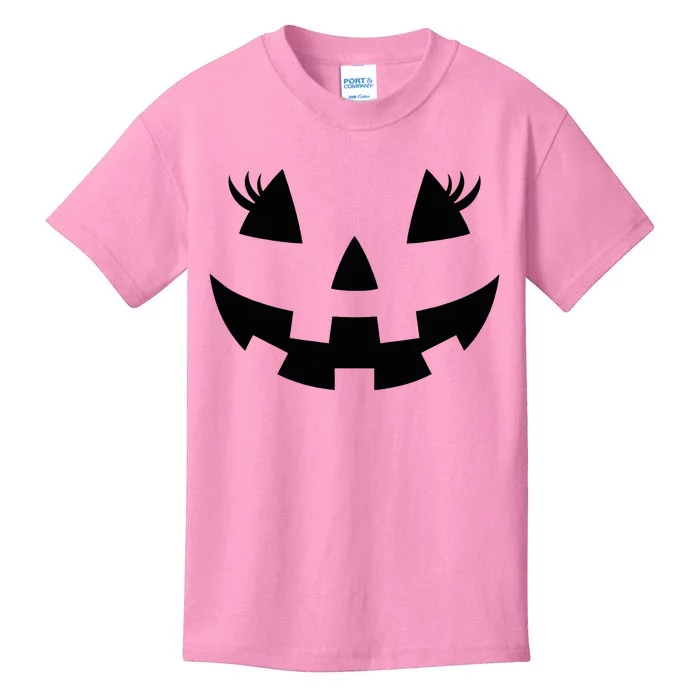 Jack O Lantern Face Pumpkin Eyelashes Hallowen Kids T-Shirt