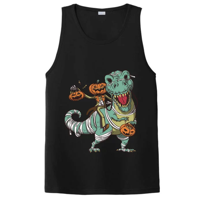 Jack O Lantern Riding T Rex Performance Tank