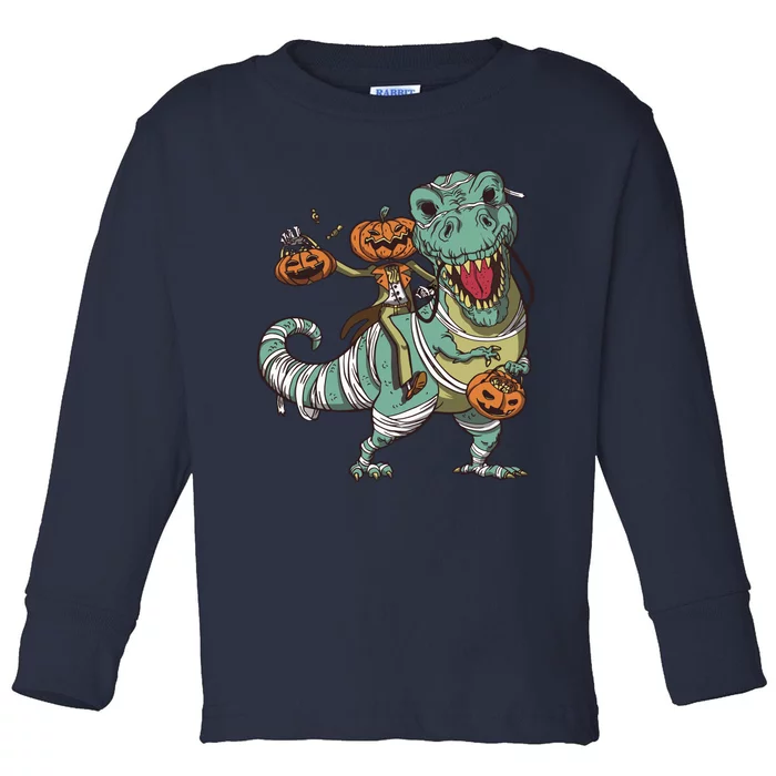 Jack O Lantern Riding T Rex Toddler Long Sleeve Shirt