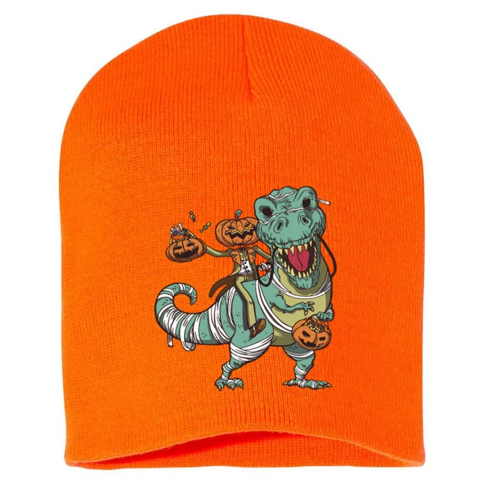 Jack O Lantern Riding T Rex Short Acrylic Beanie