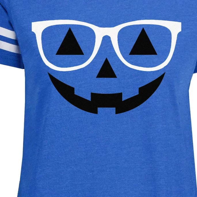 Jack O Lantern Pumpkin With Glasses Costume Halloween Enza Ladies Jersey Football T-Shirt