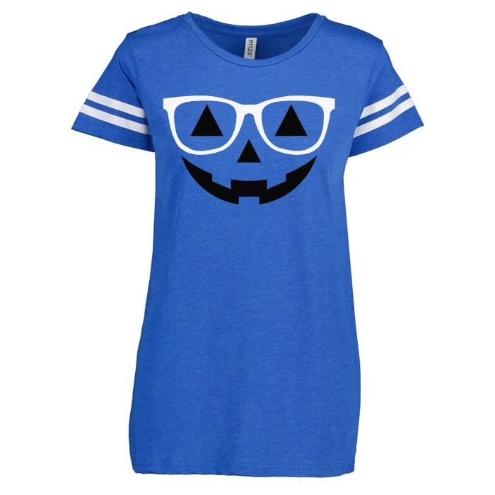 Jack O Lantern Pumpkin With Glasses Costume Halloween Enza Ladies Jersey Football T-Shirt