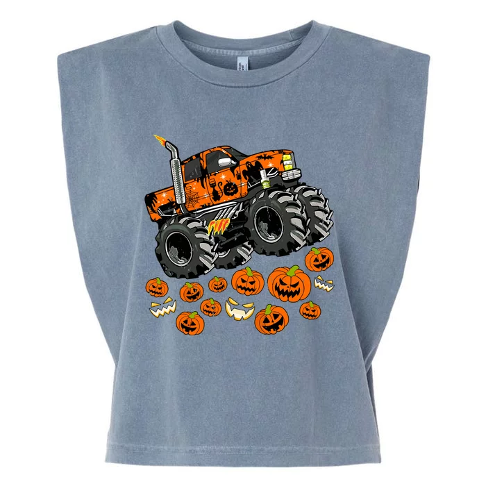 Jack O Lantern Pumpkin Monster Truck Halloween Costume Garment-Dyed Women's Muscle Tee