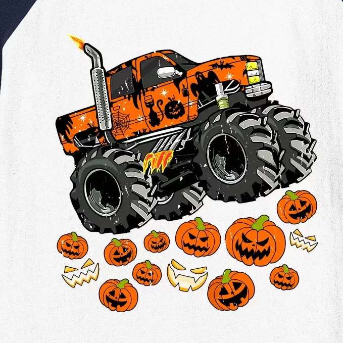 Jack O Lantern Pumpkin Monster Truck Halloween Costume Baseball Sleeve Shirt