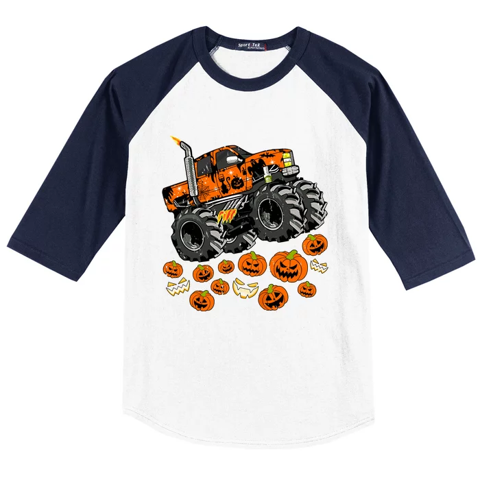 Jack O Lantern Pumpkin Monster Truck Halloween Costume Baseball Sleeve Shirt