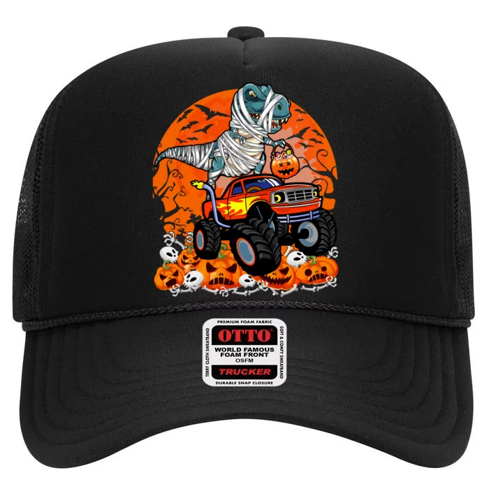 Jack O Lantern Pumpkin Monster Truck Halloween Costume High Crown Mesh Trucker Hat