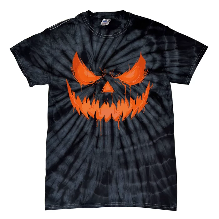 Jack O Lantern Scary Spooky Carved Halloween Pumpkin Face Tie-Dye T-Shirt