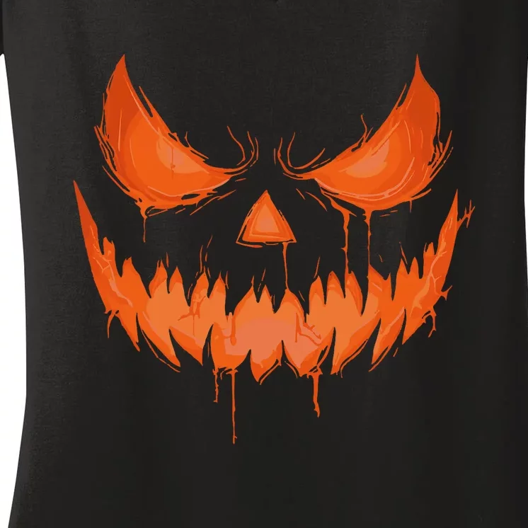 Jack O Lantern Scary Spooky Carved Halloween Pumpkin Face Women's V-Neck T-Shirt