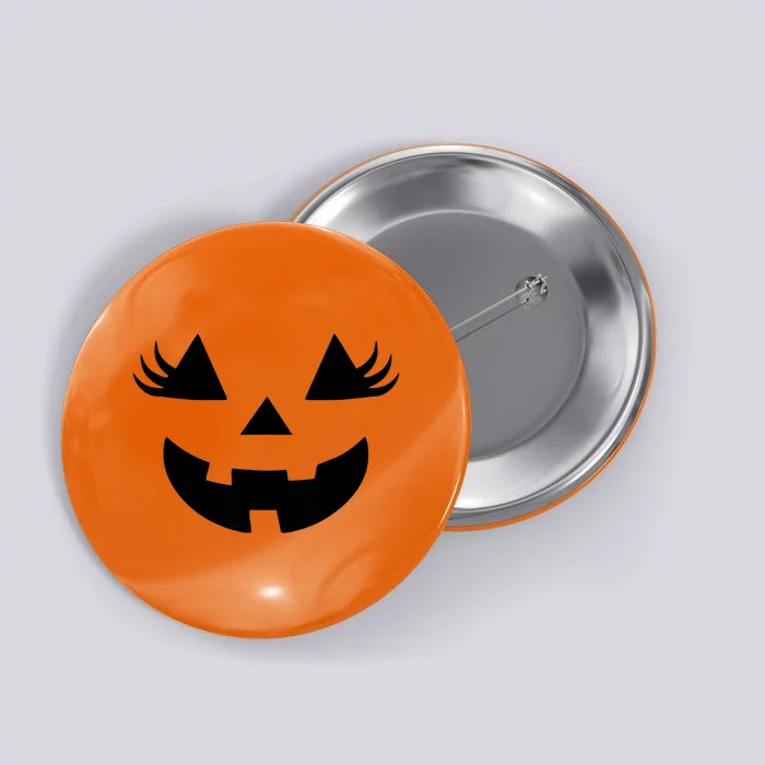 Jack O Lantern Face Pumpkin Eyelashes Halloween Women G.Irls Button