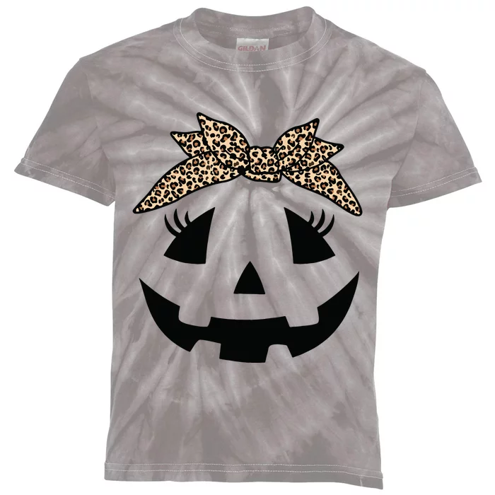 Jack O Lantern Pumpkin Leopard Face For Girl Halloween Kids Tie-Dye T-Shirt