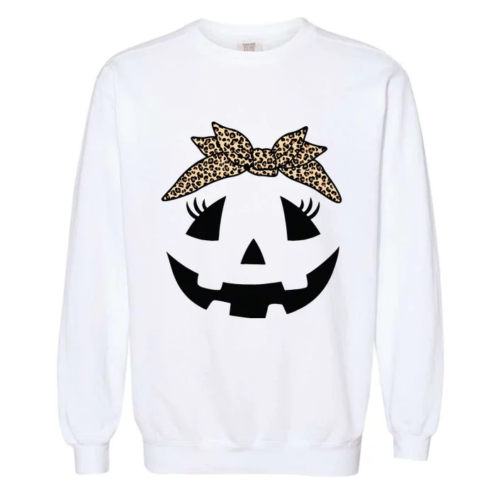 Jack O Lantern Pumpkin Leopard Face For Girl Halloween Garment-Dyed Sweatshirt