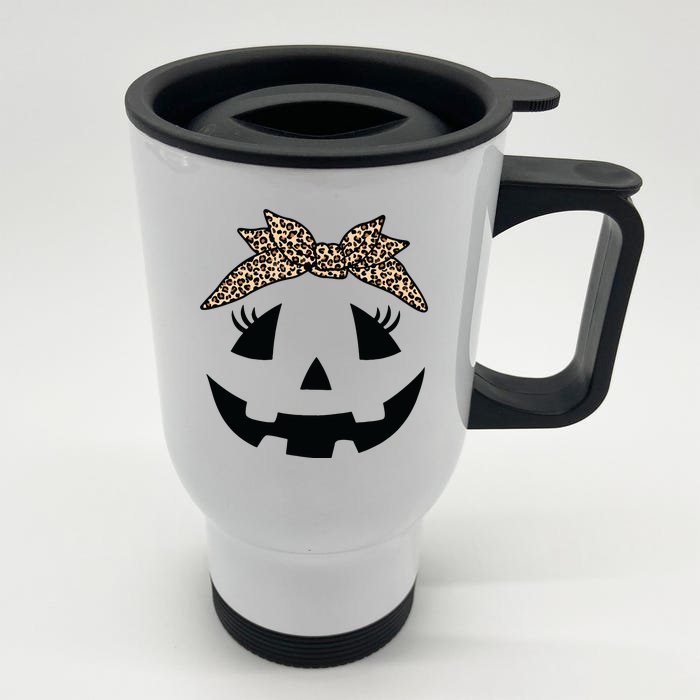 Jack O Lantern Pumpkin Leopard Face For Girl Halloween Front & Back Stainless Steel Travel Mug