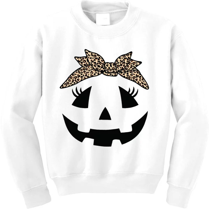 Jack O Lantern Pumpkin Leopard Face For Girl Halloween Kids Sweatshirt