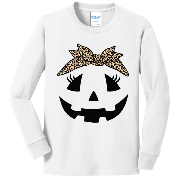 Jack O Lantern Pumpkin Leopard Face For Girl Halloween Kids Long Sleeve Shirt