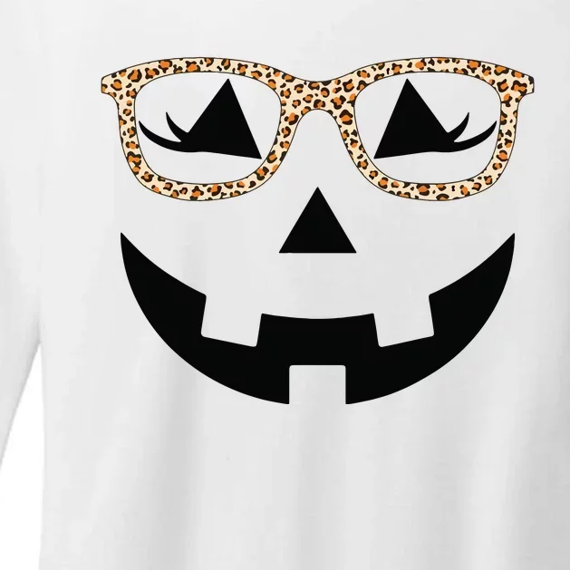 Jack O Lantern With Glasses Women Halloween Leopard Womens CVC Long Sleeve Shirt