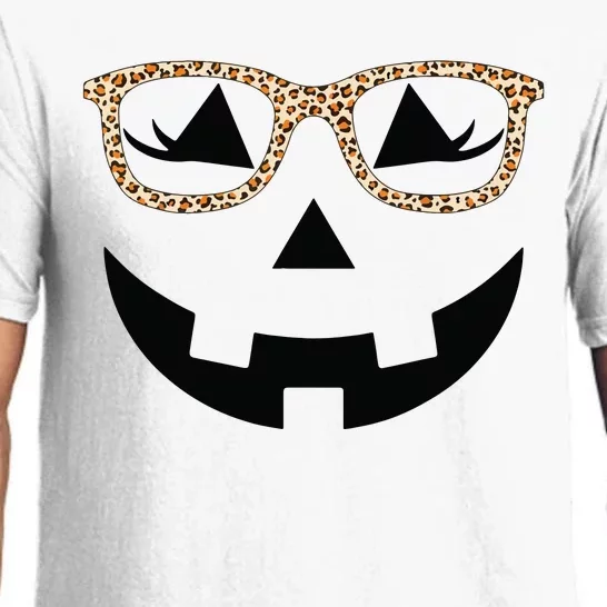 Jack O Lantern With Glasses Women Halloween Leopard Pajama Set