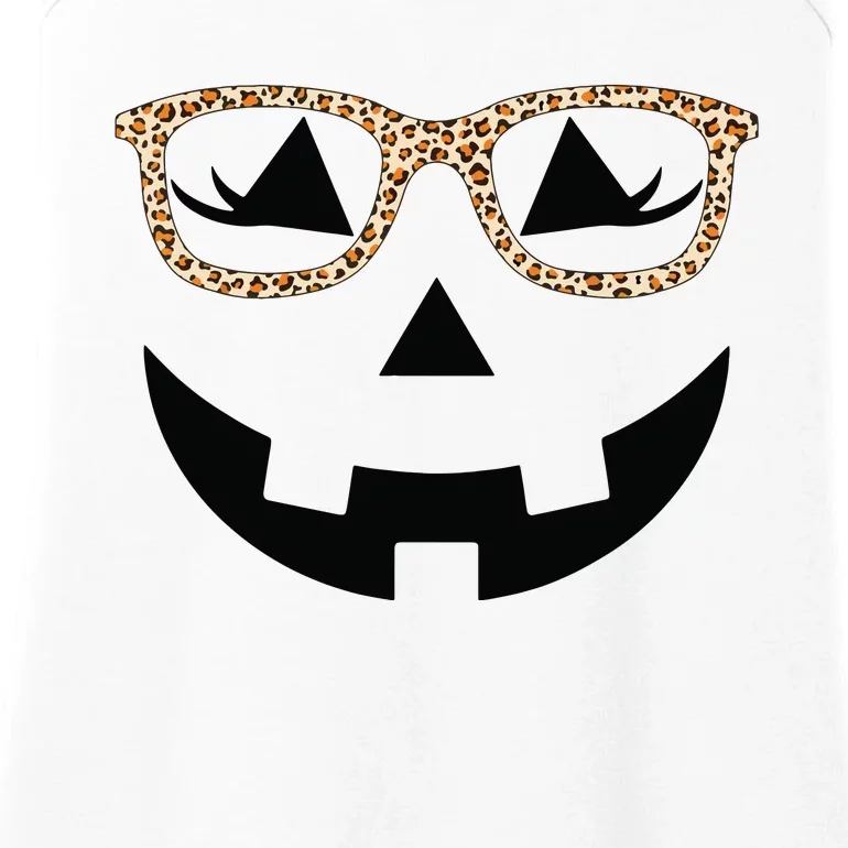 Jack O Lantern With Glasses Women Halloween Leopard Ladies Essential Tank