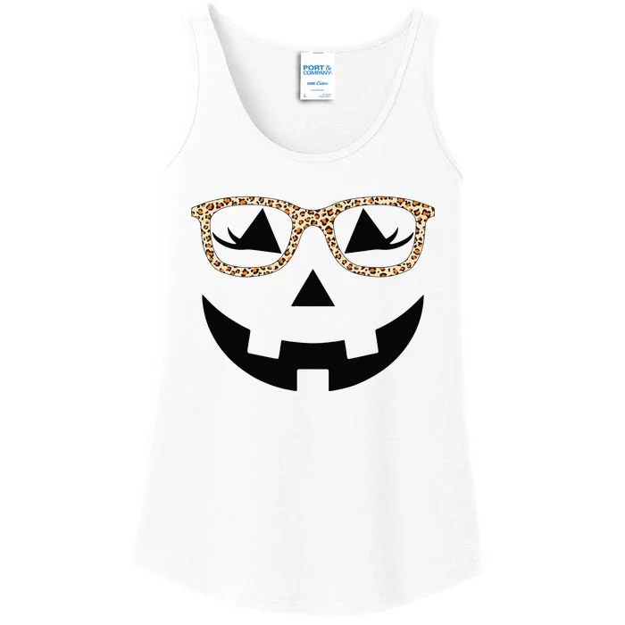 Jack O Lantern With Glasses Women Halloween Leopard Ladies Essential Tank