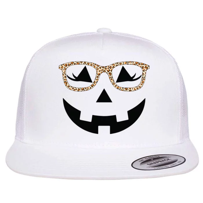 Jack O Lantern With Glasses Women Halloween Leopard Flat Bill Trucker Hat