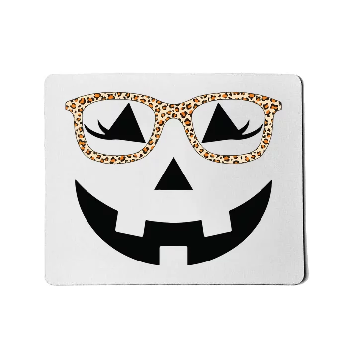 Jack O Lantern With Glasses Women Halloween Leopard Mousepad