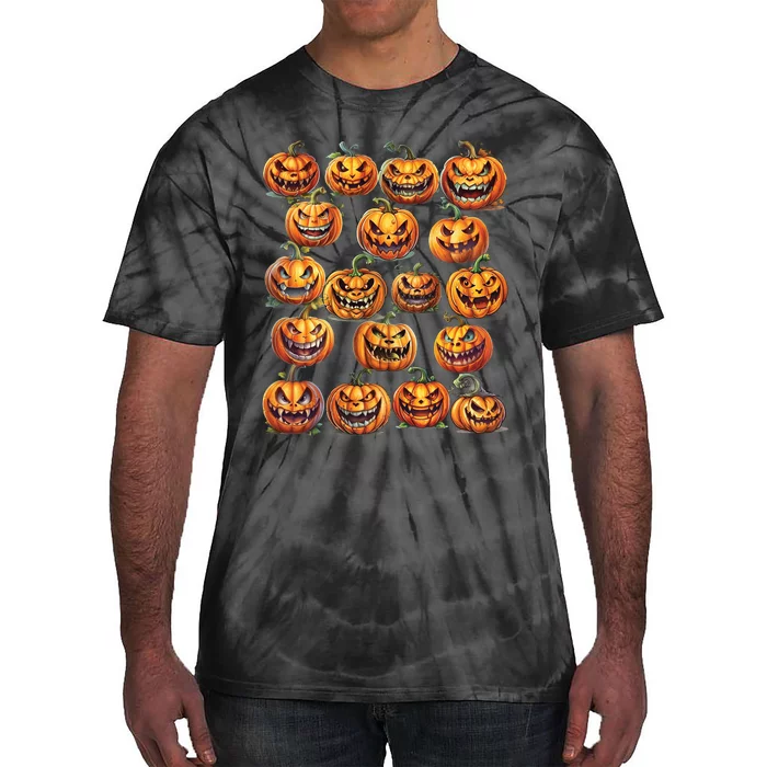 Jack O Lantern Scary Carved Pumpkin Faces Halloween Tie-Dye T-Shirt