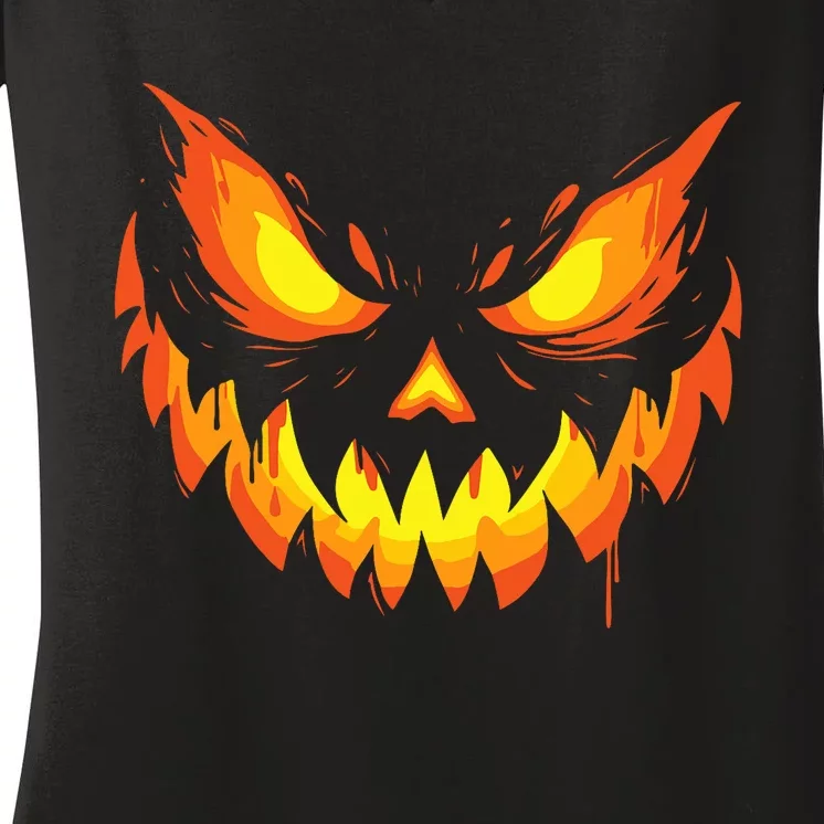 Jack O Lantern Scary Carved Pumpkin Face Halloween Women's V-Neck T-Shirt