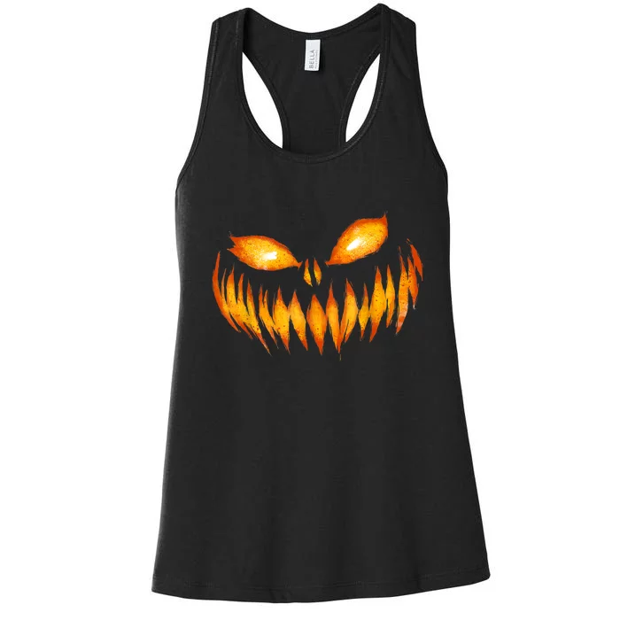 Jack O Lantern Scary Carved Pumpkin Face Halloween Women's Racerback Tank