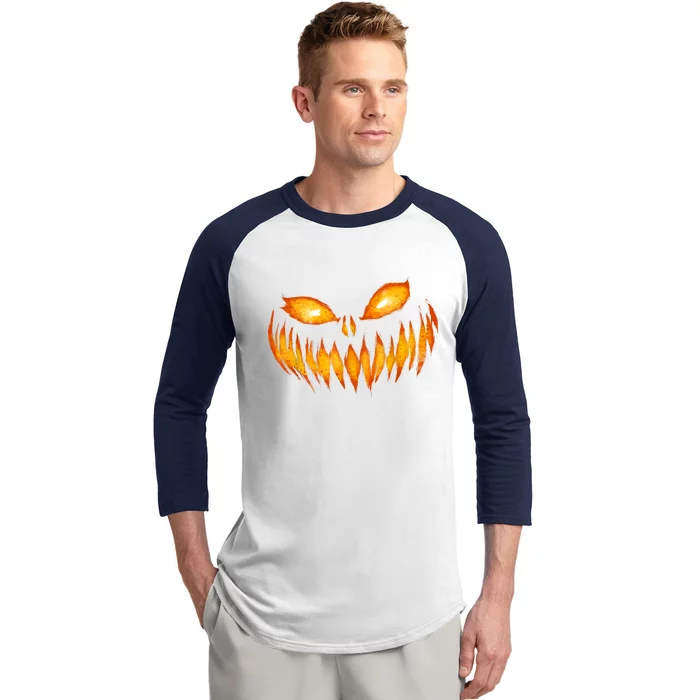 Jack O Lantern Scary Carved Pumpkin Face Halloween Baseball Sleeve Shirt