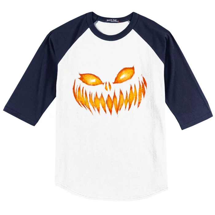 Jack O Lantern Scary Carved Pumpkin Face Halloween Baseball Sleeve Shirt