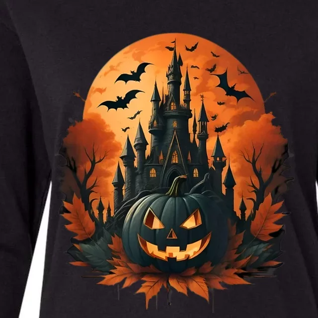 Jack O Lantern Face | Halloween Pumpkin | Spooky Womens Cotton Relaxed Long Sleeve T-Shirt