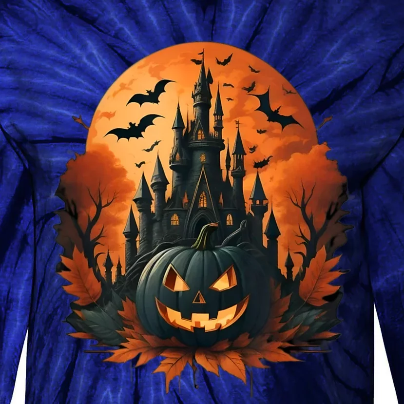 Jack O Lantern Face | Halloween Pumpkin | Spooky Tie-Dye Long Sleeve Shirt