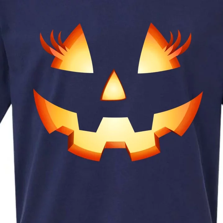 Jack O Lantern Eyelashes Pumpkin Face Halloween Cute Gift Sueded Cloud Jersey T-Shirt